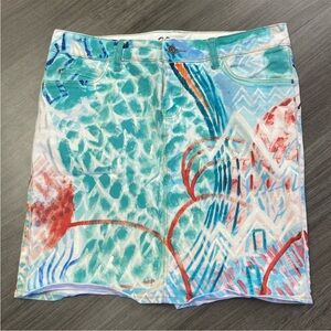 Anthropologie Multicolor Abstract Pencil Skirt hand painted demin Jean skirt 29